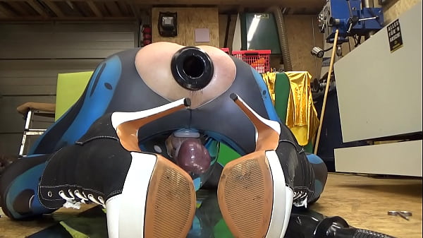 Extremeslut66 farts through a tunnel plug while shoving a long dildo up her ass