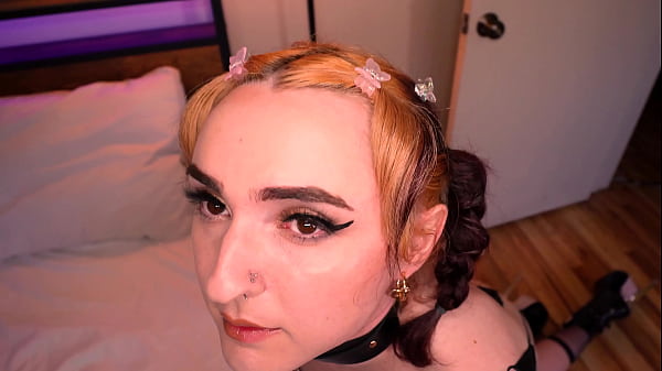 Trans Chastity Slut Dusti Bunni Gets Leashed &amp_ Used By Stud