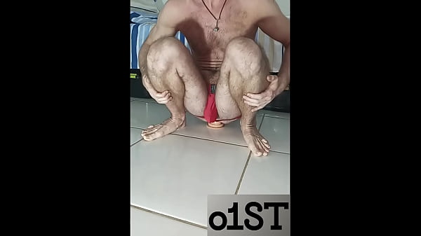 Again in red underwear riding my big dildos