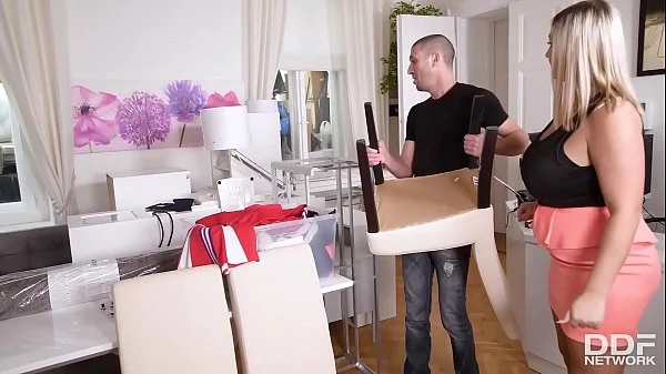 With my girlfriend in a hair salon where I give her a little make up then she throws herself on my cock for a fuck